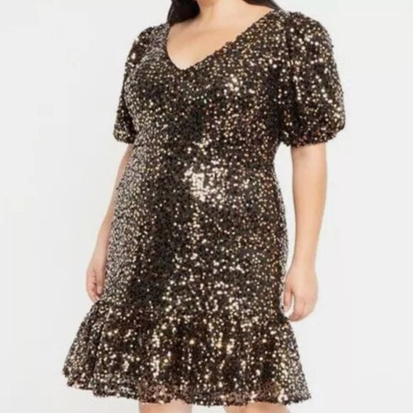 ELOQUII - Gold Sequin Mini Dress - Picture 1 of 4
